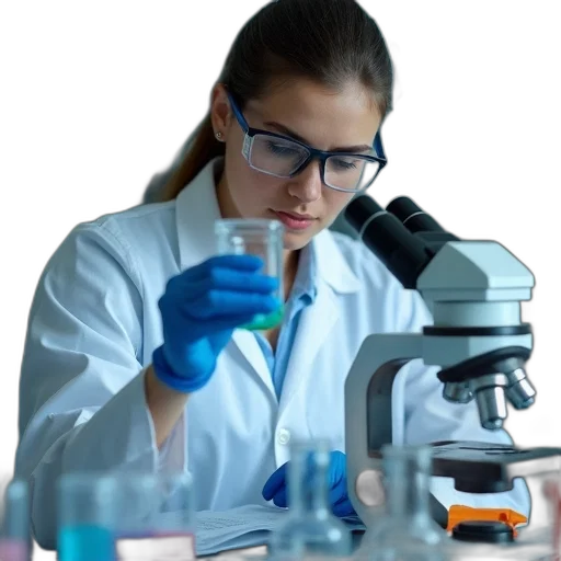 jacket, woman, researcher, laboratory transparent PNG cut-out