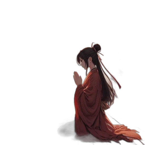 dress, hair, staff, dragon transparent PNG cut-out