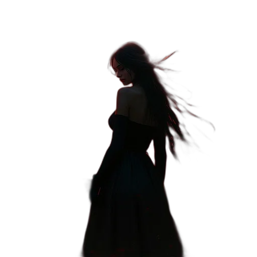 dress, staff, hair, weapon transparent PNG cut-out