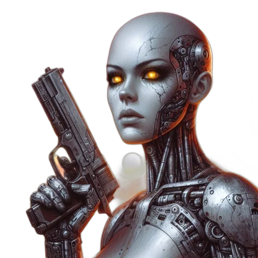 robot, face, weapon, cyberpunk transparent PNG cut-out