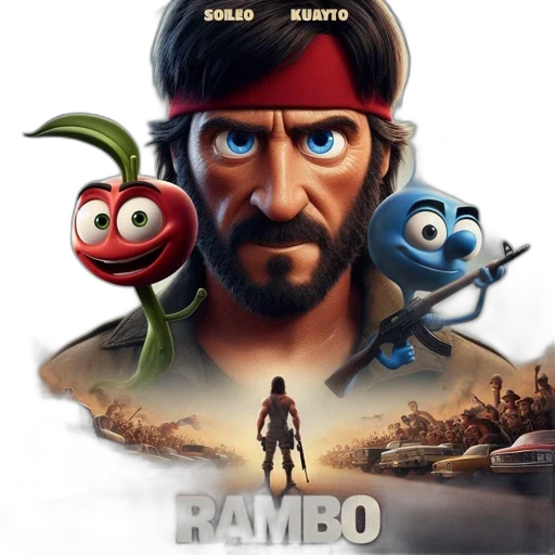 concept art, 3d render, rambo, movie transparent PNG cut-out