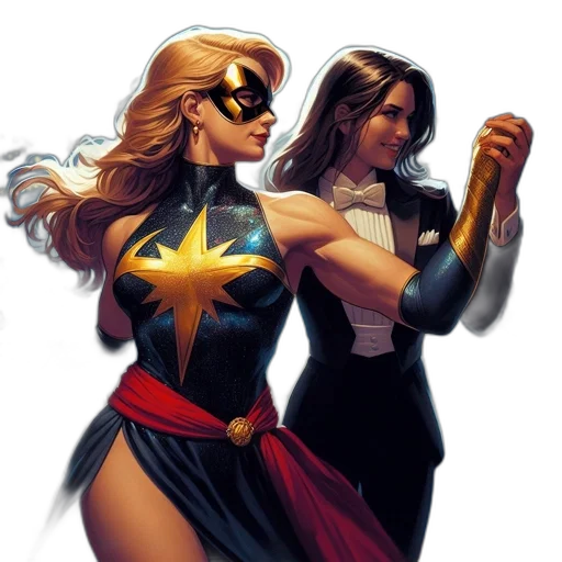 comic book art, concept art, two, female transparent PNG cut-out