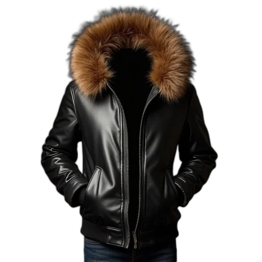 jacket, leather, bomber, fur transparent PNG cut-out