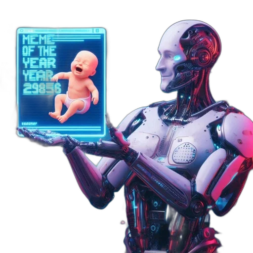 robot, creature, vaporwave, cyberpunk transparent PNG cut-out