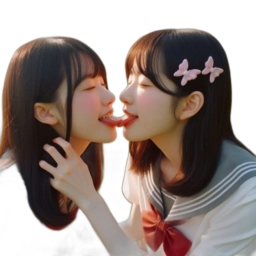 photorealistic, two, young, women transparent PNG cut-out