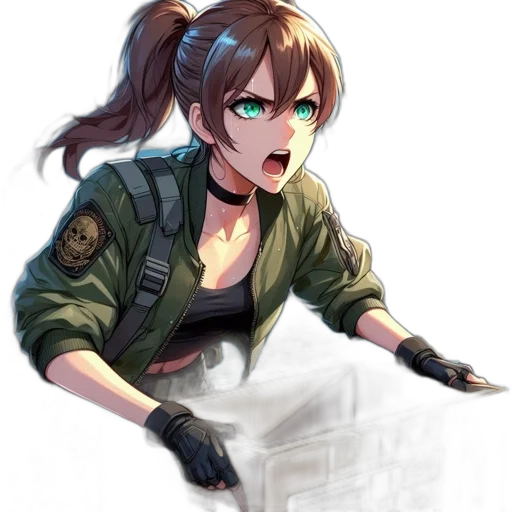 weapon, jacket, staff, face transparent PNG cut-out
