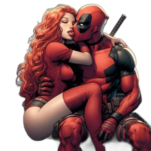 comic book art, concept art, red, couple transparent PNG cut-out