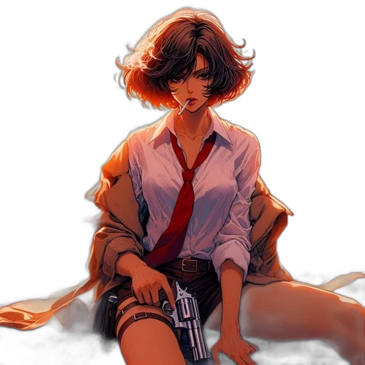 weapon, jacket, dress, comic book art transparent PNG cut-out