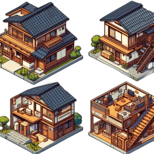 building, concept art, 3d render, pixel art transparent PNG cut-out