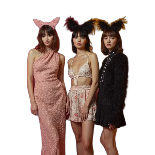 dress, hat, three, pussy transparent PNG cut-out