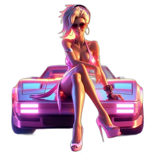 car, dress, concept art, vaporwave transparent PNG cut-out