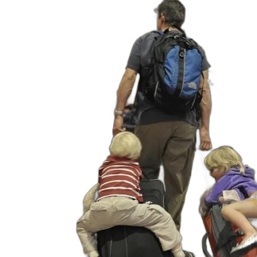 man, blue, backpack, walking transparent PNG cut-out
