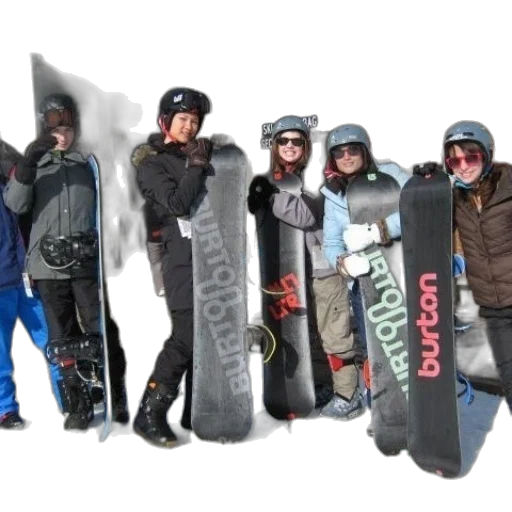 staff, group, snowboarders, stand transparent PNG cut-out