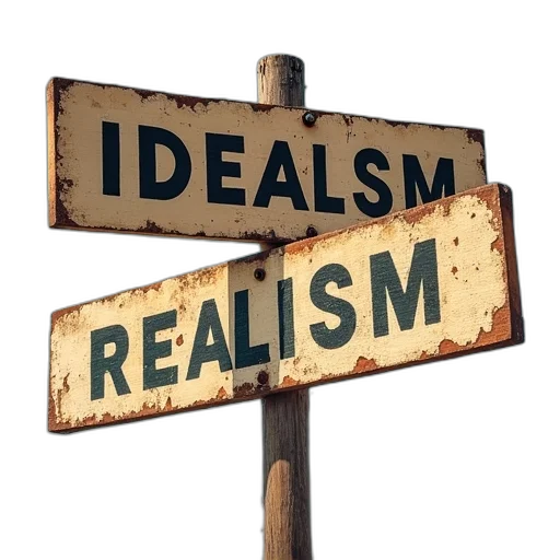 idealsm, realism, words, two transparent PNG cut-out