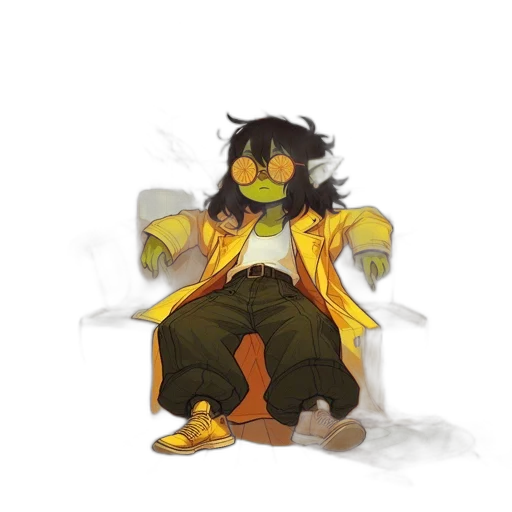 jacket, mask, creature, staff transparent PNG cut-out