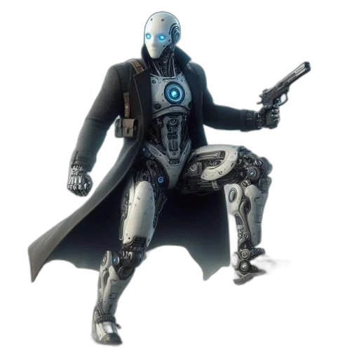 robot, weapon, concept art, 3d render transparent PNG cut-out