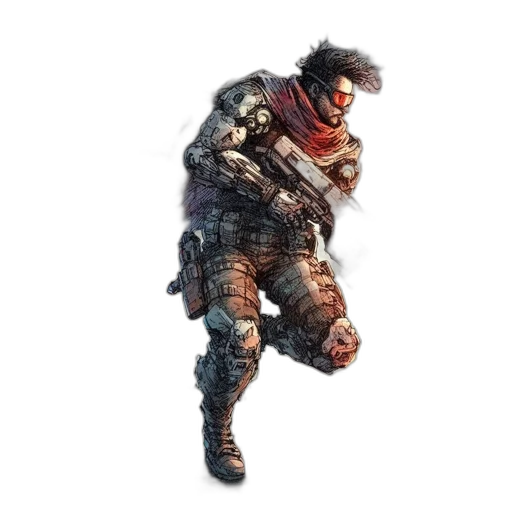 weapon, jacket, face, creature transparent PNG cut-out