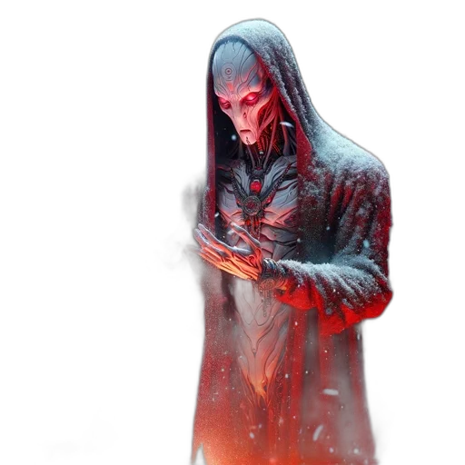 jacket, mask, creature, staff transparent PNG cut-out