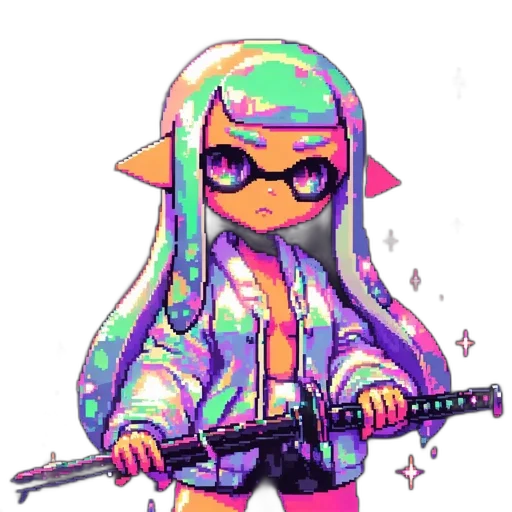 weapon, jacket, staff, vaporwave transparent PNG cut-out