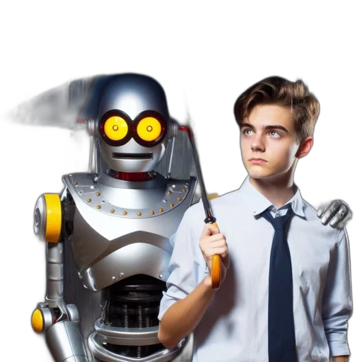 robot, staff, concept art, 3d render transparent PNG cut-out