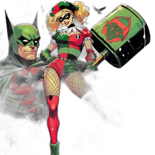 comic book art, concept art, batman, harley transparent PNG cut-out