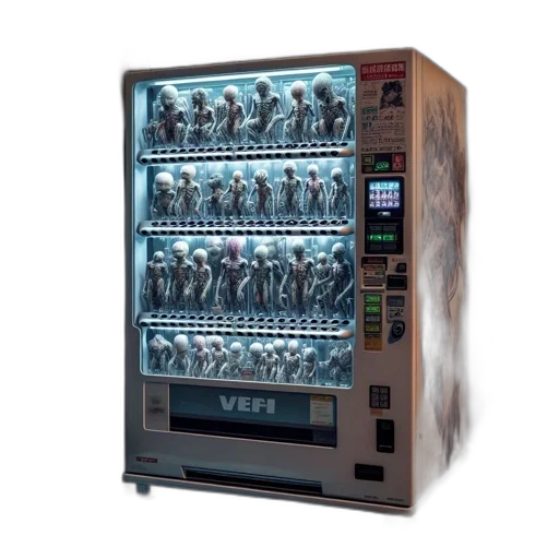 robot, vending, machine, labelled transparent PNG cut-out