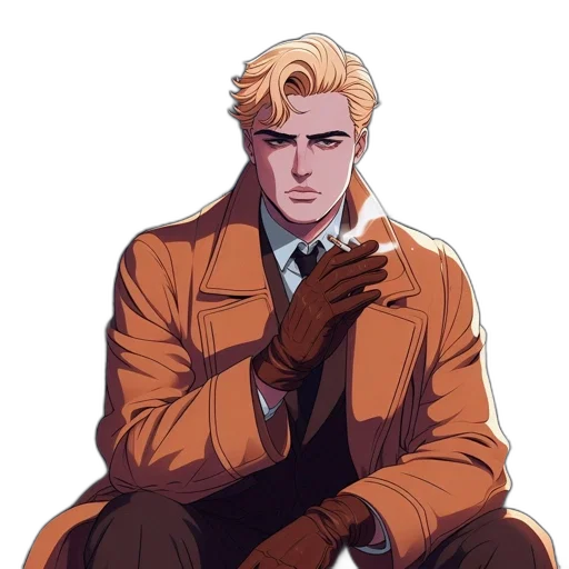 jacket, staff, face, comic book art transparent PNG cut-out