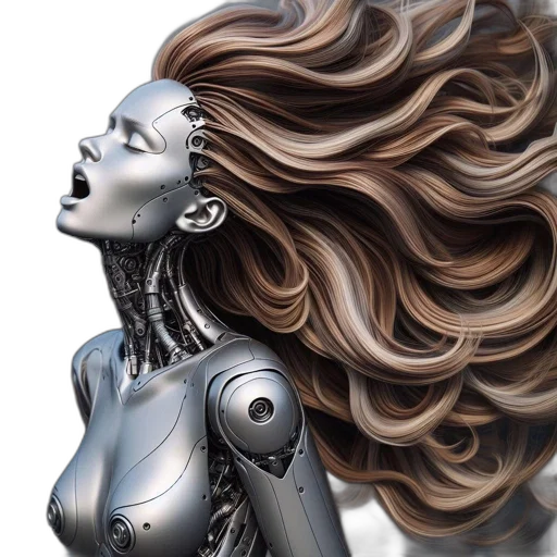 robot, hair, comic book art, photorealistic transparent PNG cut-out