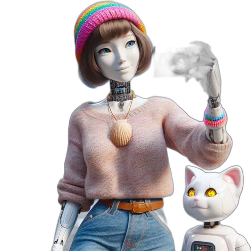 robot, jacket, staff, creature transparent PNG cut-out