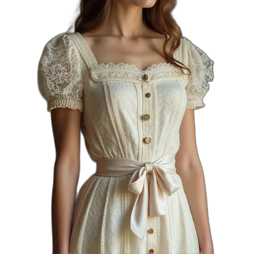 dress, earth tones, vintage, lace transparent PNG cut-out