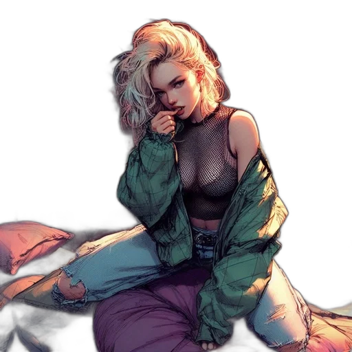 jacket, dress, comic book art, cyberpunk transparent PNG cut-out