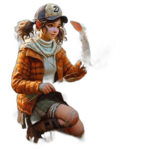 hat, jacket, staff, weapon transparent PNG cut-out