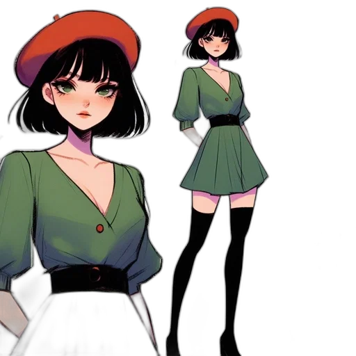 dress, hat, jacket, concept art transparent PNG cut-out