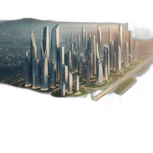 building, concept art, 3d render, cyberpunk transparent PNG cut-out