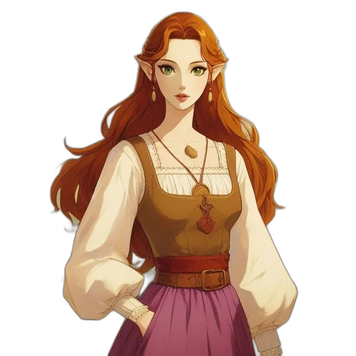 dress, staff, jewelry, fantasy art transparent PNG cut-out