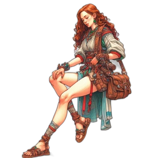 dress, staff, sword, fantasy art transparent PNG cut-out