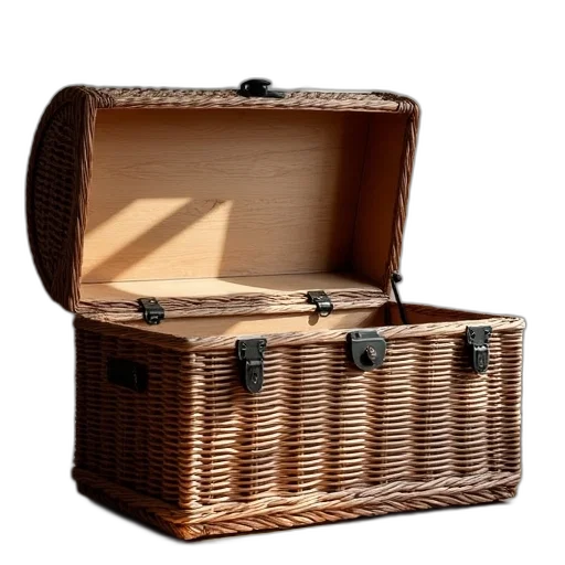 furniture, 3d render, wicker, trunk transparent PNG cut-out
