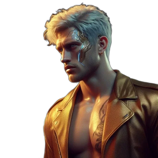 jacket, face, hair, cyberpunk transparent PNG cut-out