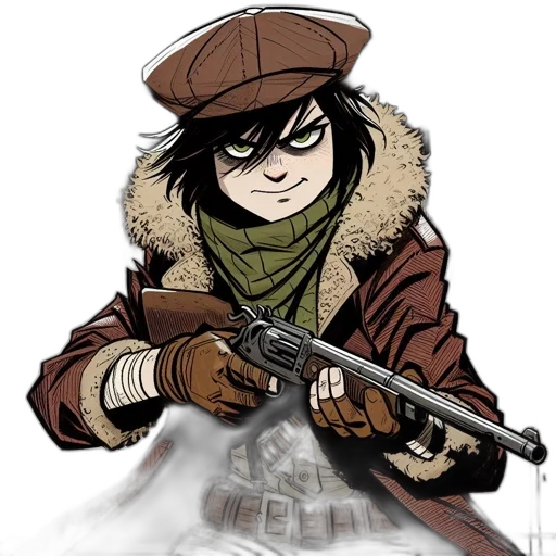 weapon, jacket, hat, comic book art transparent PNG cut-out
