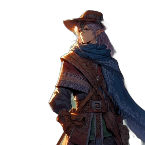 jacket, staff, hat, sword transparent PNG cut-out
