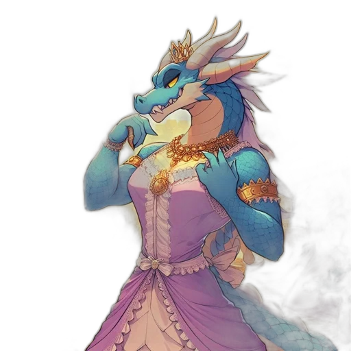 dragon, dress, jewelry, staff transparent PNG cut-out