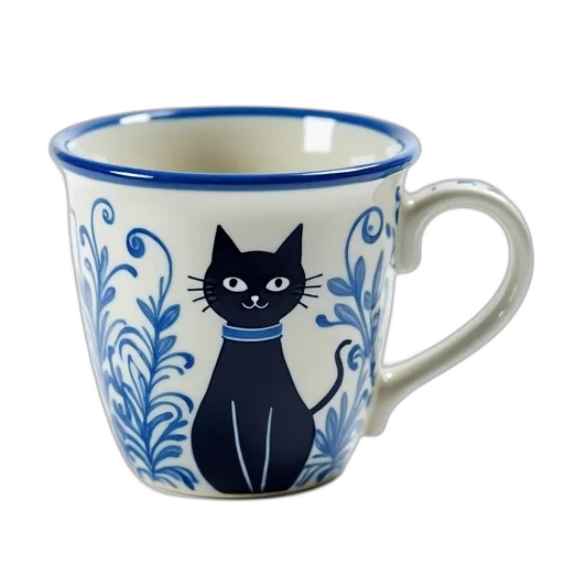 photorealistic, ceramic, mug, blue transparent PNG cut-out