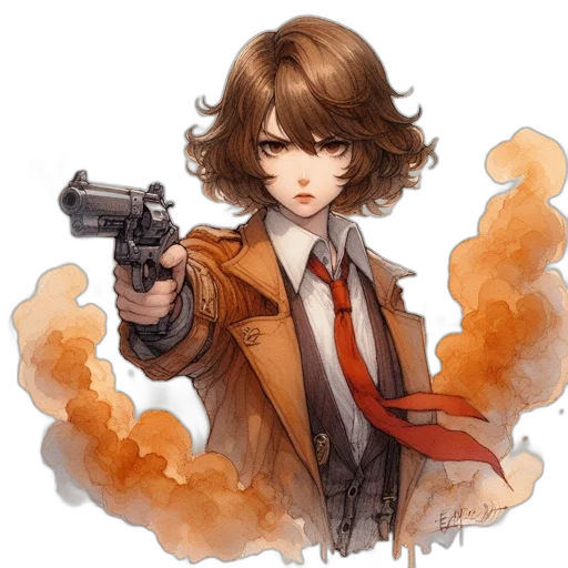 weapon, jacket, staff, anime transparent PNG cut-out