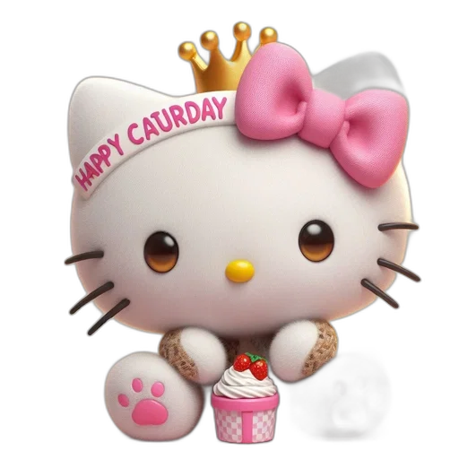 3d render, hello, kitty-like, character transparent PNG cut-out