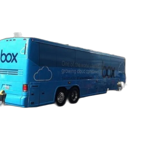 blue, box-branded, bus, parked transparent PNG cut-out