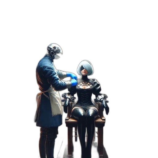 robot, staff, mask, crown transparent PNG cut-out