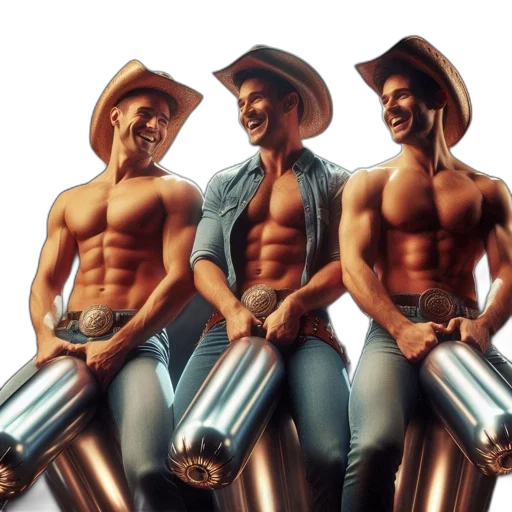 concept art, three, muscular, men transparent PNG cut-out