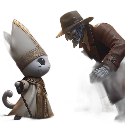 hat, staff, robot, creature transparent PNG cut-out