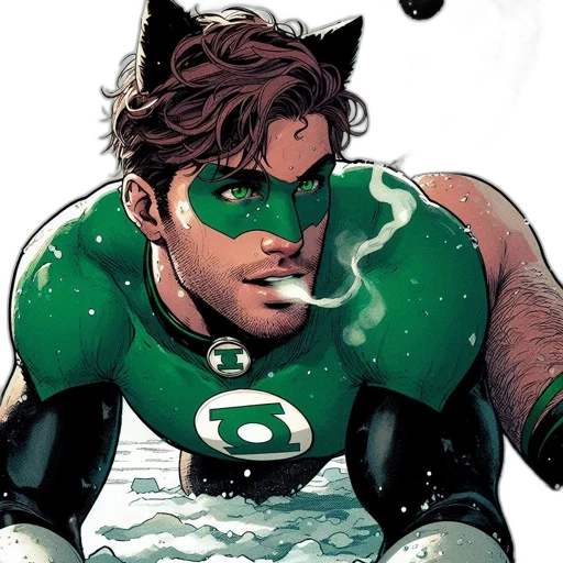 comic book art, green, character, feline transparent PNG cut-out