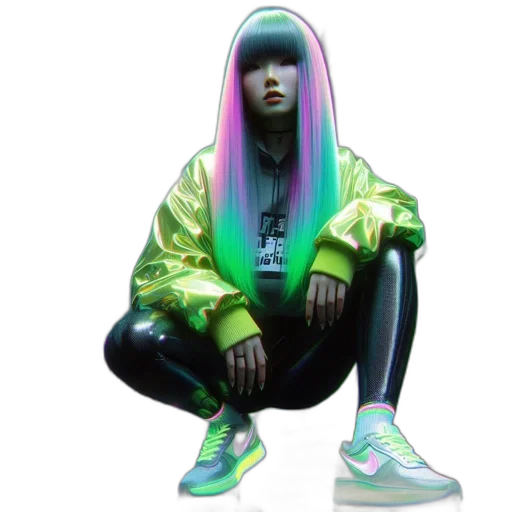 jacket, hair, shoes, cyberpunk transparent PNG cut-out